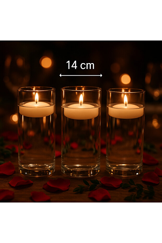 3 Lü Cam Vazo Silindir Mumluk