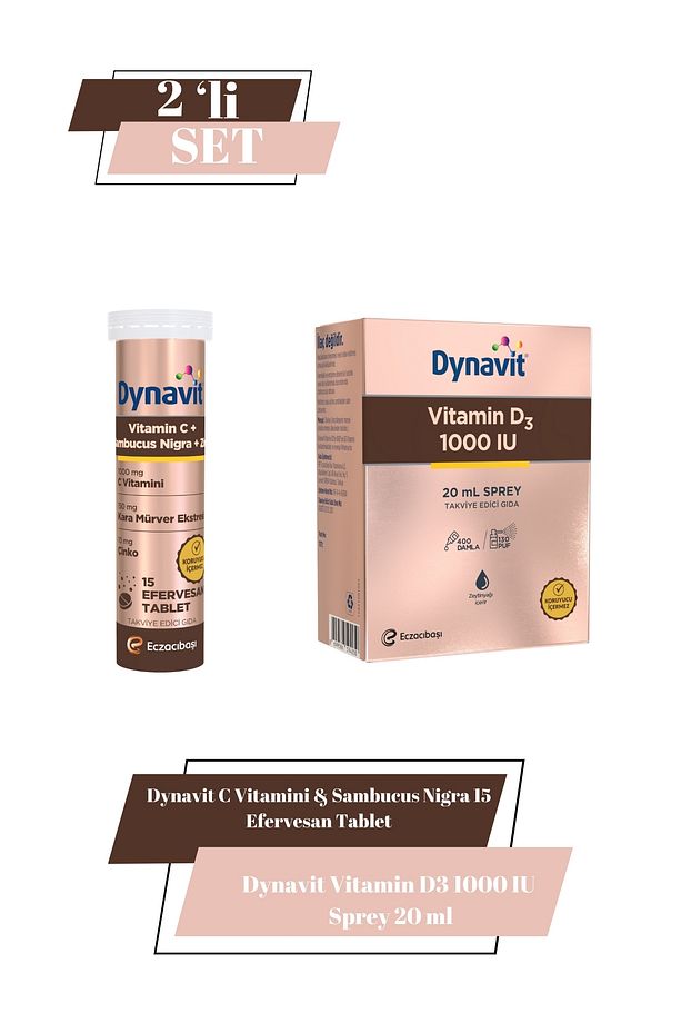 C Vitamini & Sambucus Nigra 15 Efervesan Tablet & Vitamin D3 1000 IU Sprey 20 ml - 1