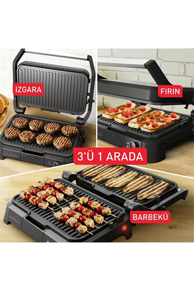 SuperGrill 3in1 XL 8 Porsiyon Kapasiteli 2200 Watt Barbekü Izgara ve Tost Makinesi - Inox - 4