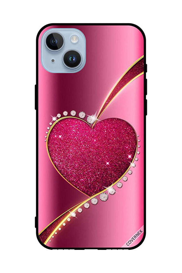 غطاء حماية لهاتف Apple iPhone 14 Plus بتصميم قلب لامع من الألماس