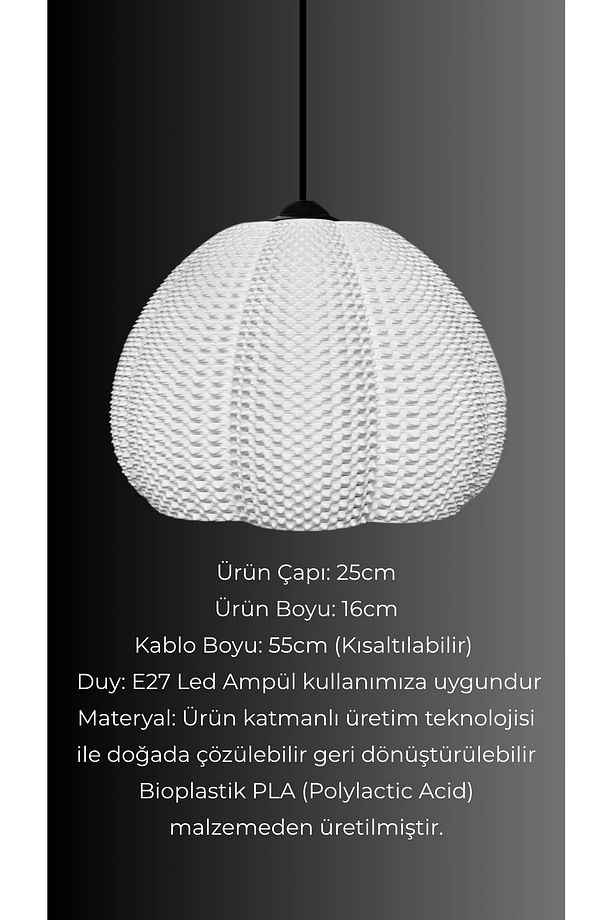 Verda Ekru Soft Beyaz Mesh Dokulu Avize, Pinterest Tarzı Tekli Sarkıt Avize (Bioplastik) E27 - 4