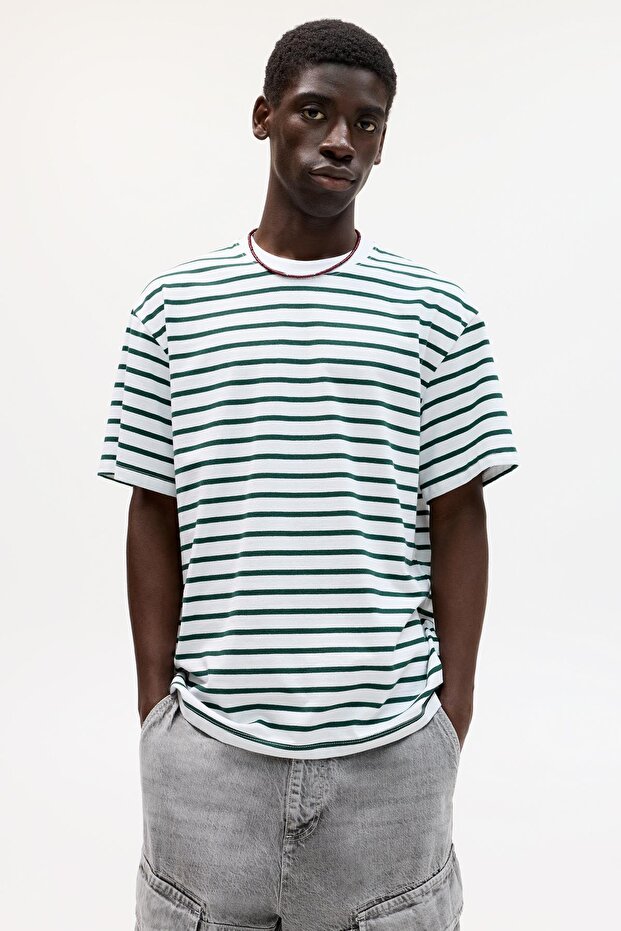 Çizgili kısa kollu tişört - 1