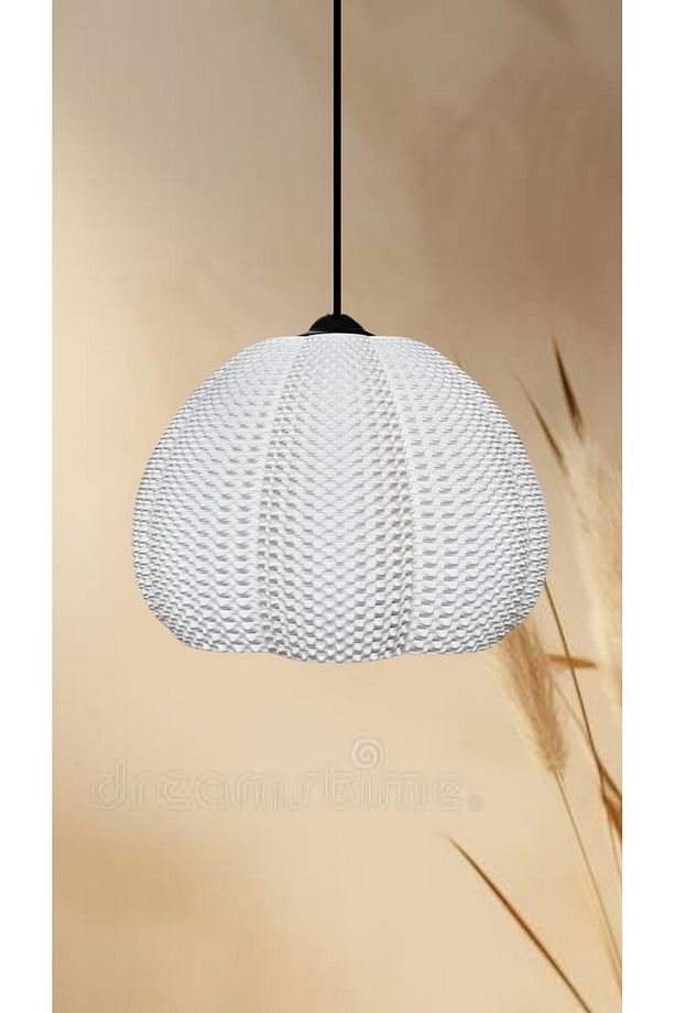 Verda Ekru Soft Beyaz Mesh Dokulu Avize, Pinterest Tarzı Tekli Sarkıt Avize (Bioplastik) E27 - 1
