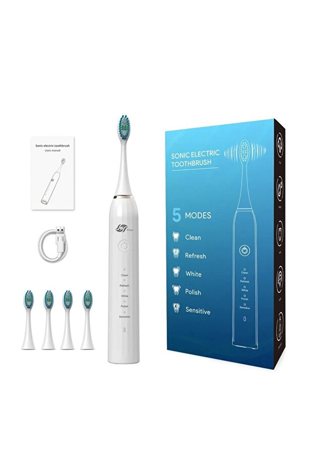 Electric Toothbrush JetFlow, 5 Programs, Memory Function, Smart Timer, USB-C, IPX7, 4 Heads, White - 4