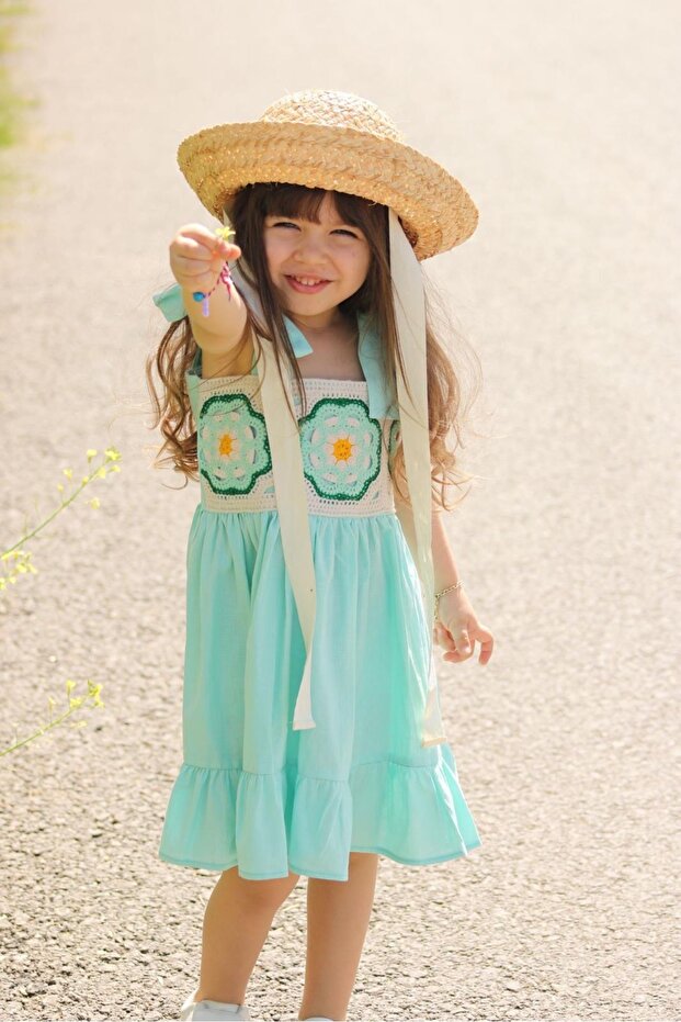 Girl's Knitted Detailed Strap Summer Dress