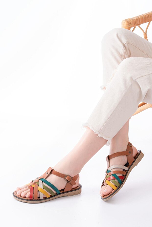 205-208 Multi Genuine Leather Orthopedic Sole Women's Sandals