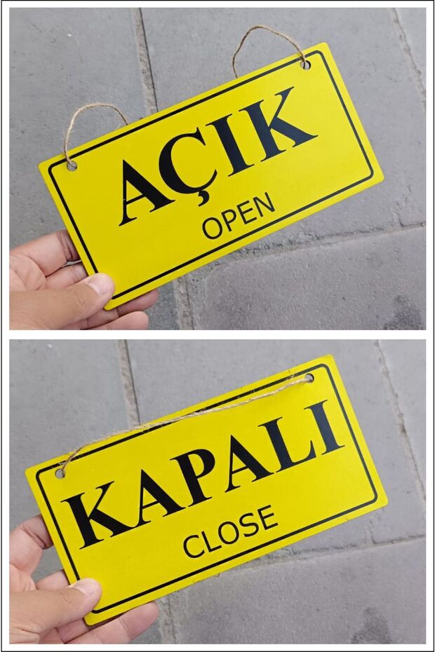 On Off Lettering Yellow Color | Open Closed Sign | Store Door Orientation Sign (Wood)