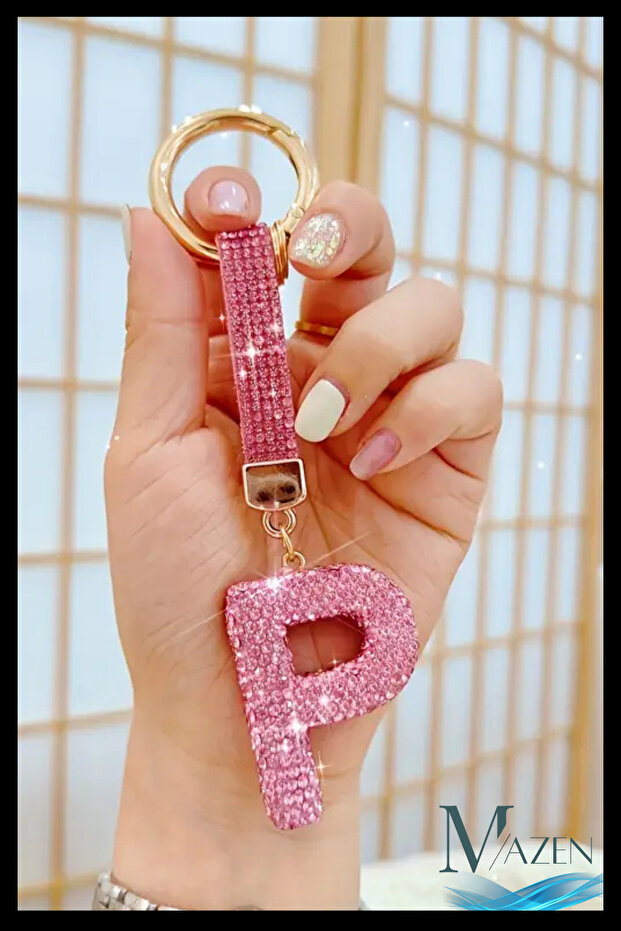 Pink Vip Letter P Keychain | Stone Charm | Bag Compatible Sparkling Accessory