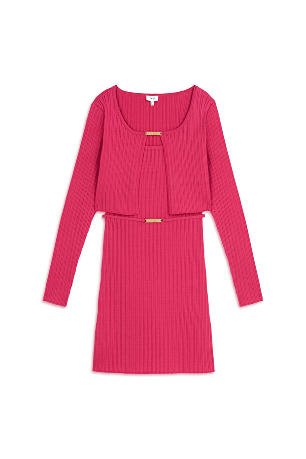 ÇİFT PARÇA GÖRÜNÜM TRİKO ELBİSE - 3