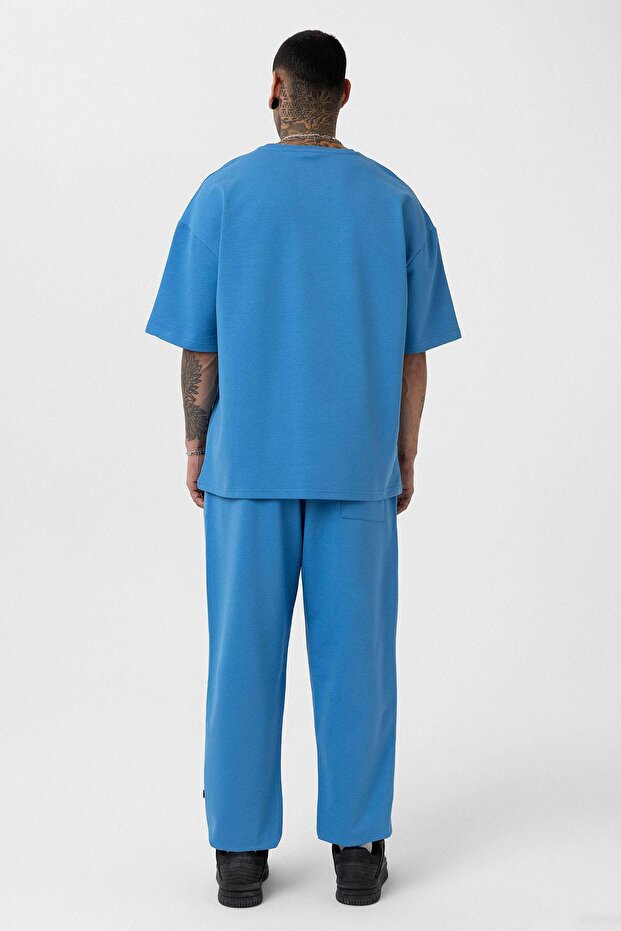 Paça Lastikli Basic Oversize Eşofman Takımı Mavi - 3