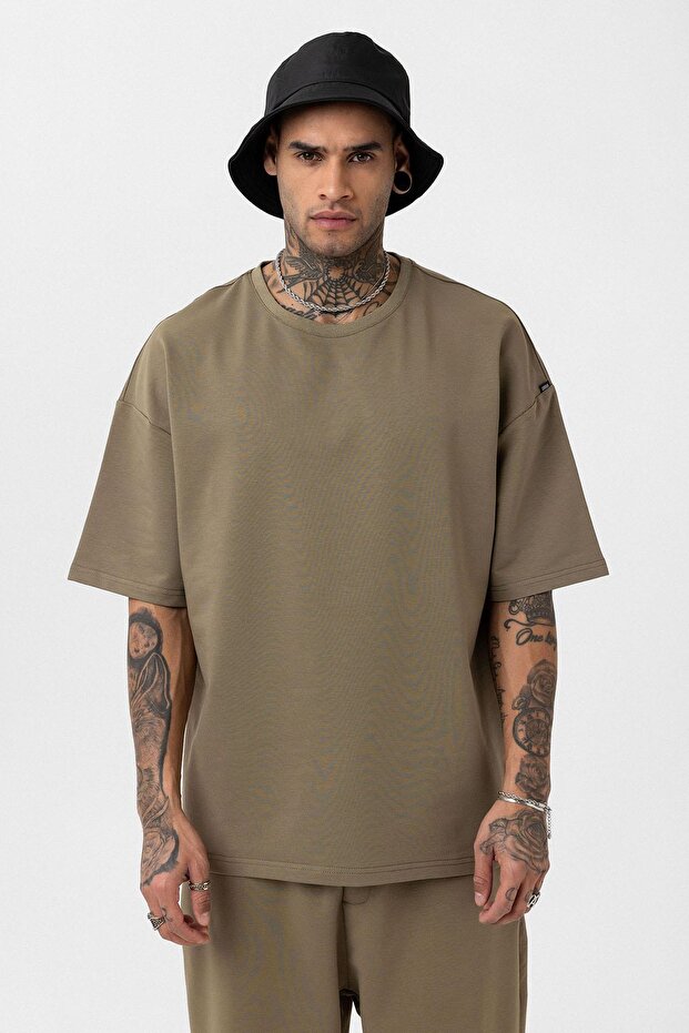 Paça Lastikli Basic Oversize Eşofman Takımı Haki - 4