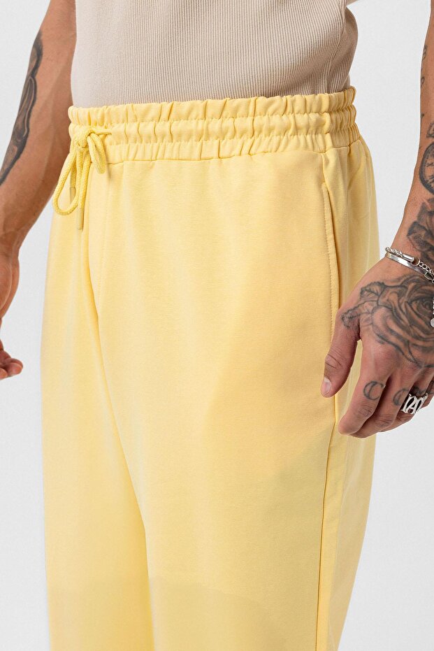 Paça Lastikli Basic Oversize Eşofman Takımı Sarı - 7