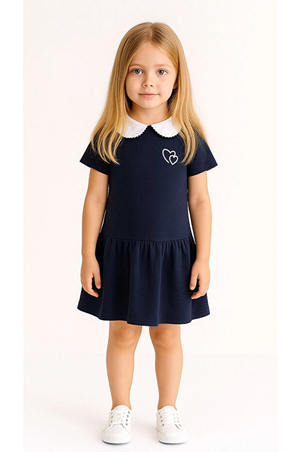 Poplin Collar Heart Pique Dress 50774