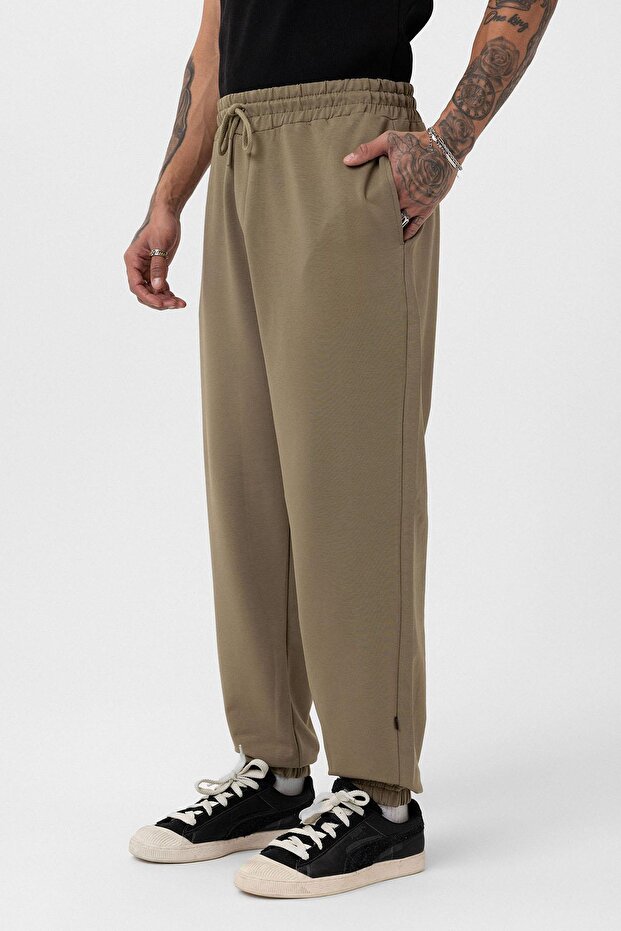 Paça Lastikli Basic Oversize Eşofman Takımı Haki - 5