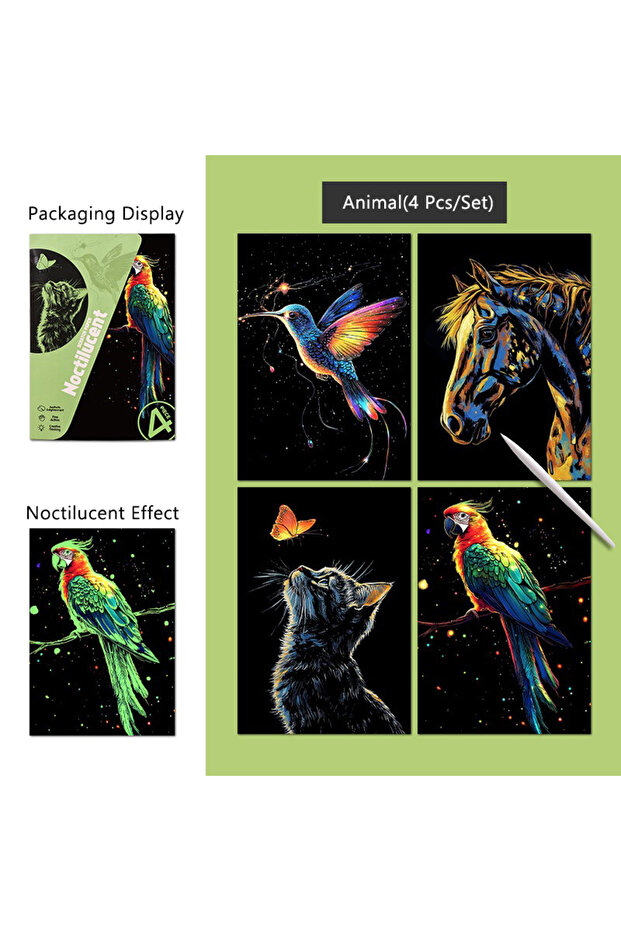 A5 Animal 4 Pcs/Set A5 Noctilucent DIY Scratch Painting Castle Lanscape Cute Animal Night View Manua