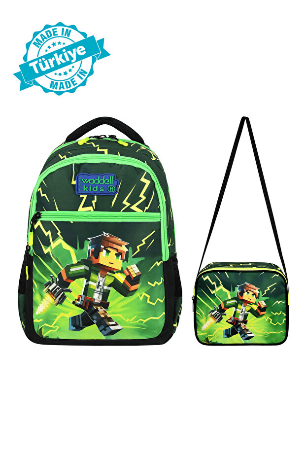 حقيبة ظهر للمدرسة الابتدائية منقوشة من ماينكرافت وحقيبة غداء - 2