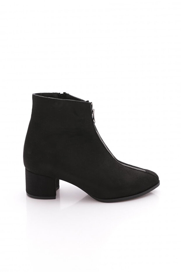 Si-15K Women's 22K Pointed Toe Front Zipper Detailed Heeled Ankle Boots