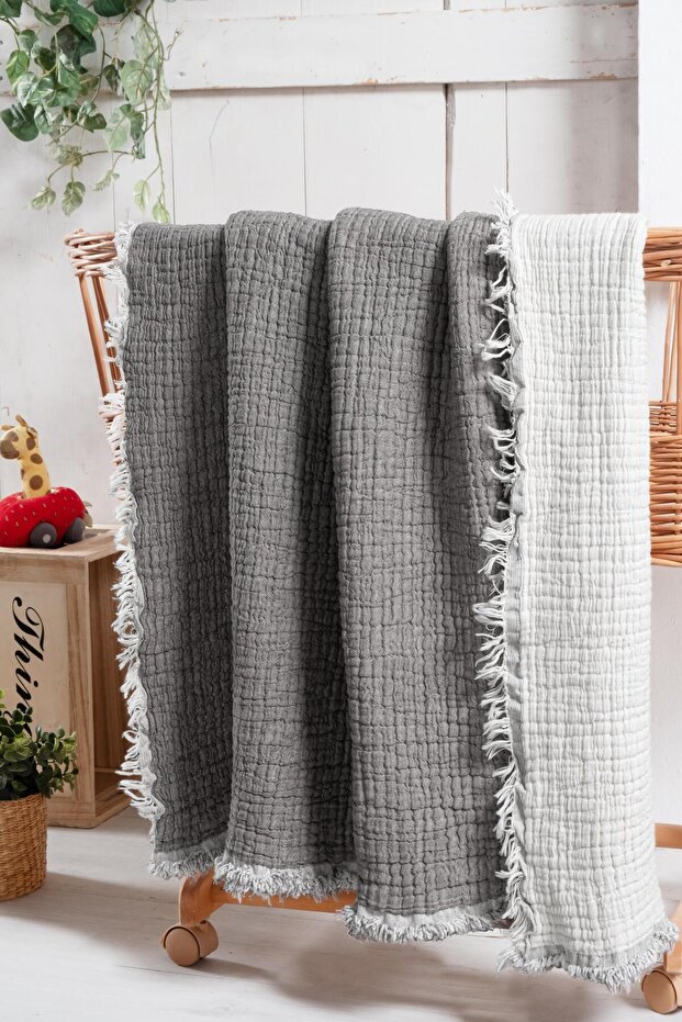Dream Filled Muslin Baby Blanket Gray