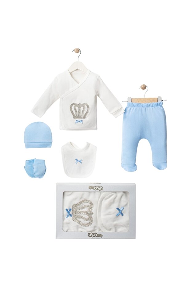 KUTULU 5 PARÇA HASTANE ÇIKIŞI ERKEK TAÇ ZIBIN TAKIMI 0-3 AY HASTANE ÇIKIŞ SETİ - 1