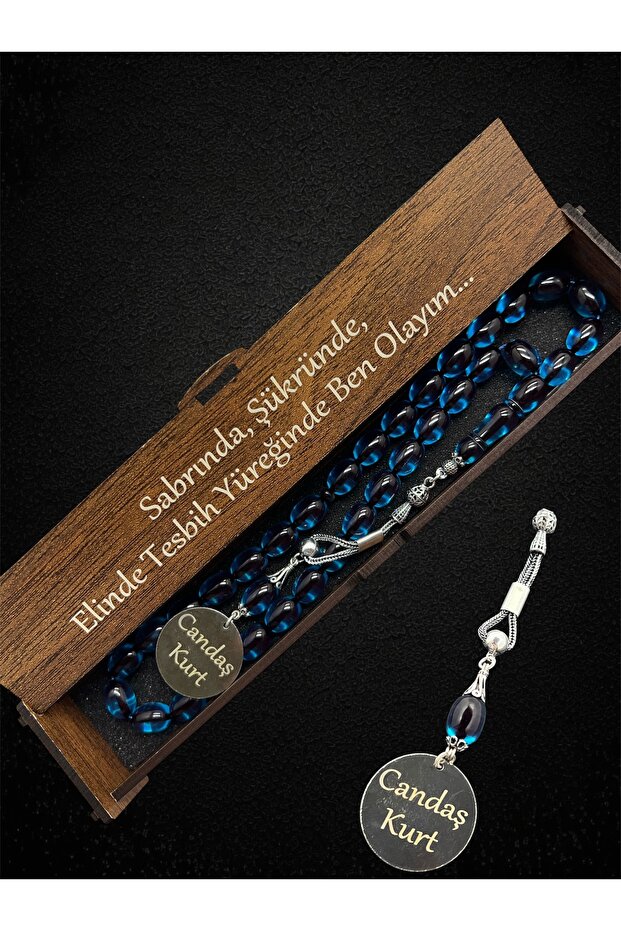Capsule Cut Name Surname Detailed Silver Tasseled Petrol Blue Fire Amber Prayer Beads