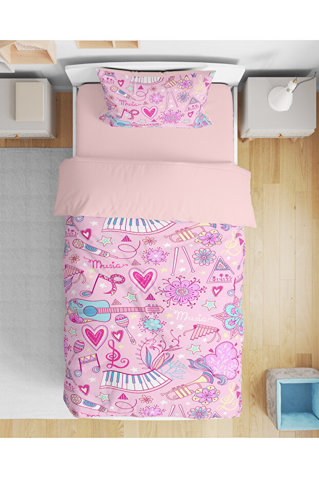 Single Bedding Set for Girl with 3D Digital Heart Flower