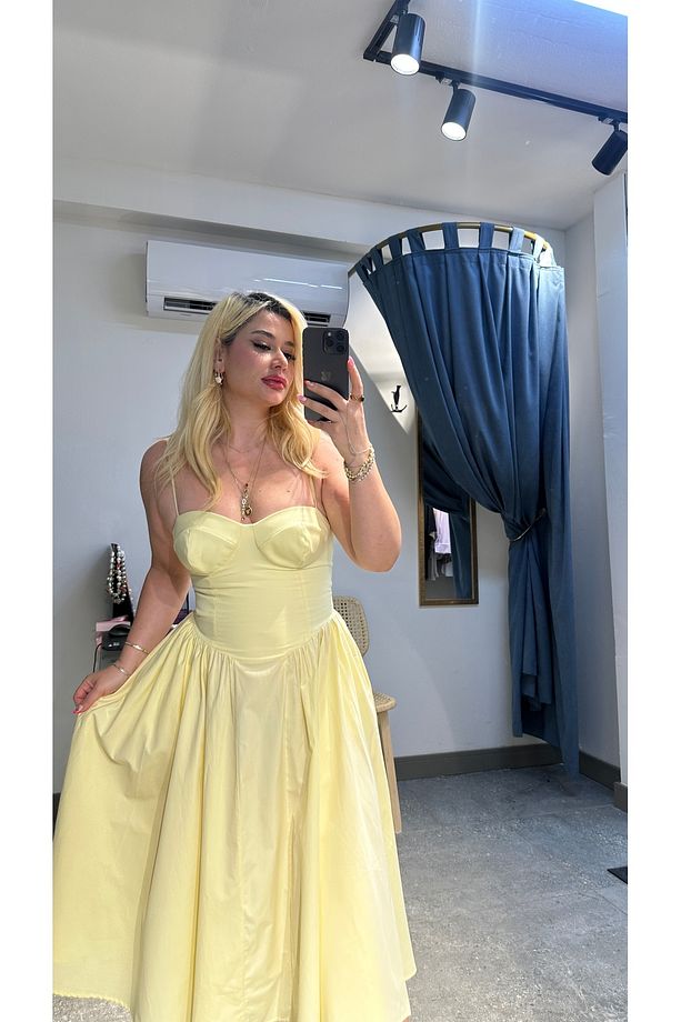 Sarı Poplin Kumaş Lena Elbise - 3
