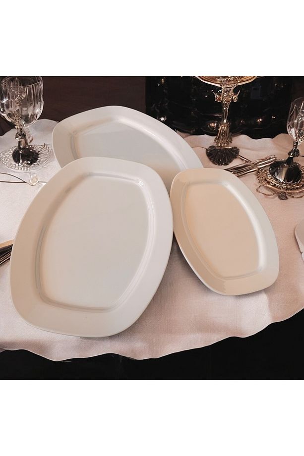 Porselen Değildir Kare 3 Lü Takım Kayık Tabak Salata Sunum Meze Tabağı Set - 2