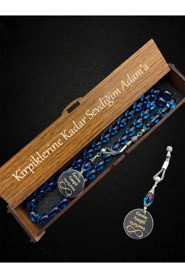 Name Detailed Petrol Blue Silver Tasseled Fire Amber Prayer Beads