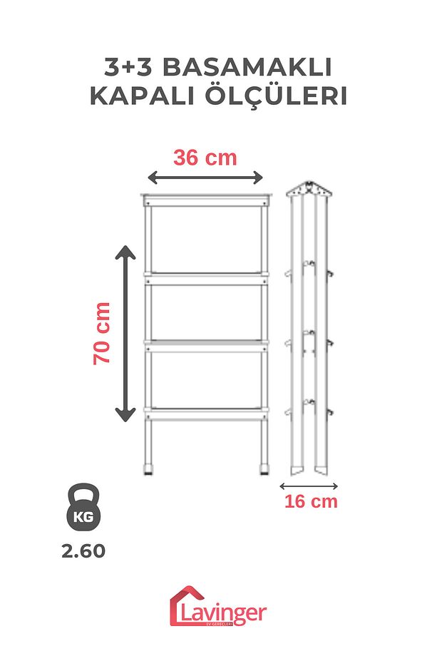Lüks Alüminyum Çift Çıkışlı Merdiven 3+3 Basamaklı - 3