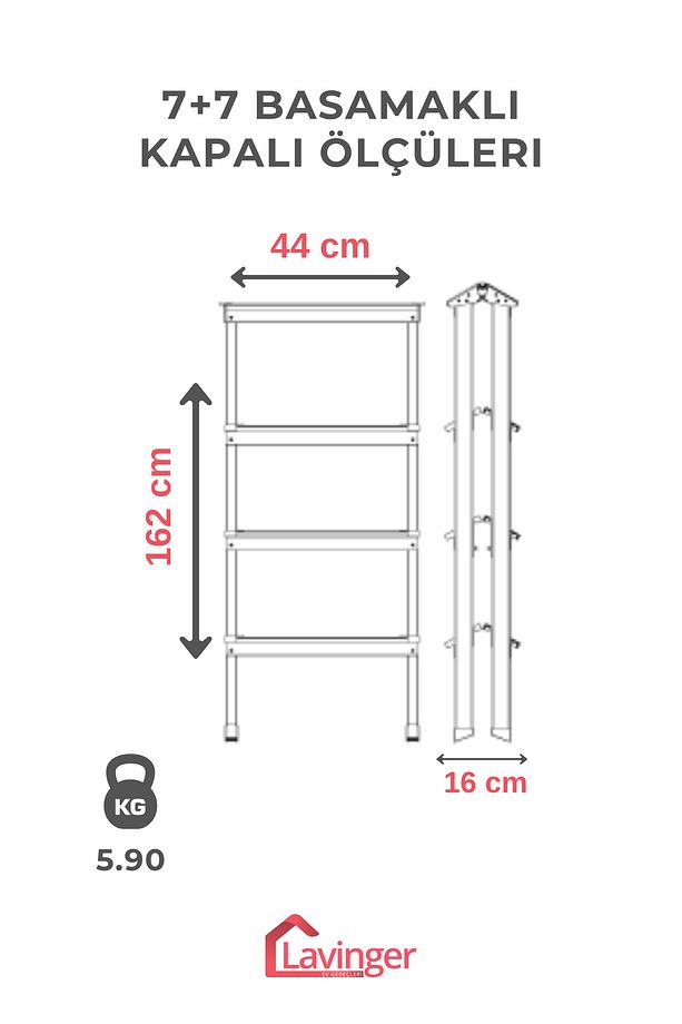 Lüks Alüminyum Çift Çıkışlı Merdiven 7+7 Basamaklı - 3