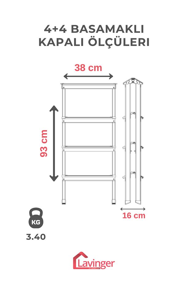 Lüks Alüminyum Çift Çıkışlı Merdiven 4+4 Basamaklı - 3