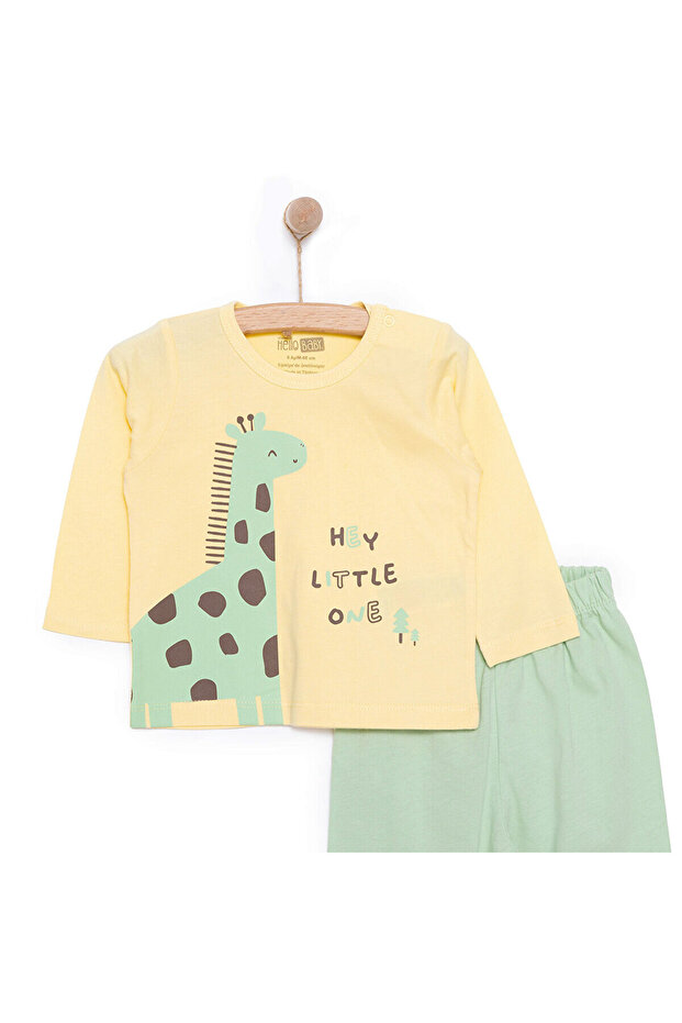 HelloBaby Erkek Bebek Pijama Takımı Bisiklet Yaka Ribanalı Paça Uzun Kol Sarı - 3