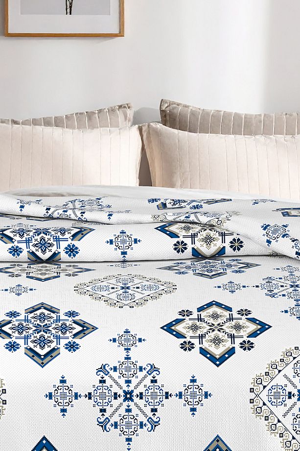 Kristal Desenli, Lorien Jakarlı ve Baskılı %100 Pamuk Tek Kişilik Pike (Yatak Örtüsü) – 155x235 cm - 3