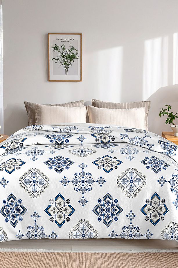 Kristal Desenli, Lorien Jakarlı ve Baskılı %100 Pamuk Tek Kişilik Pike (Yatak Örtüsü) – 155x235 cm - 1