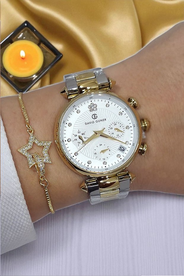 All Functions Active, Calendar, Steel Bracelet with Stone Gold/Metallic Women Wrist Watch Bracelet Gift