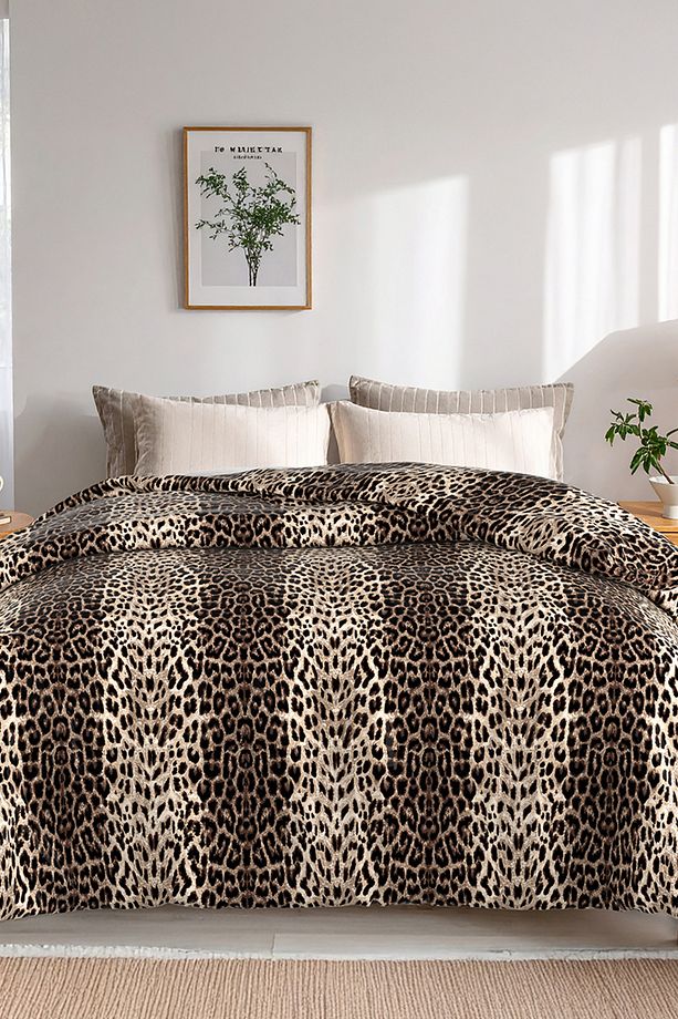 Leopar Desenli, Lorien Jakarlı ve Baskılı %100 Pamuk Tek Kişilik Pike (Yatak Örtüsü) – 155x235 cm - 1