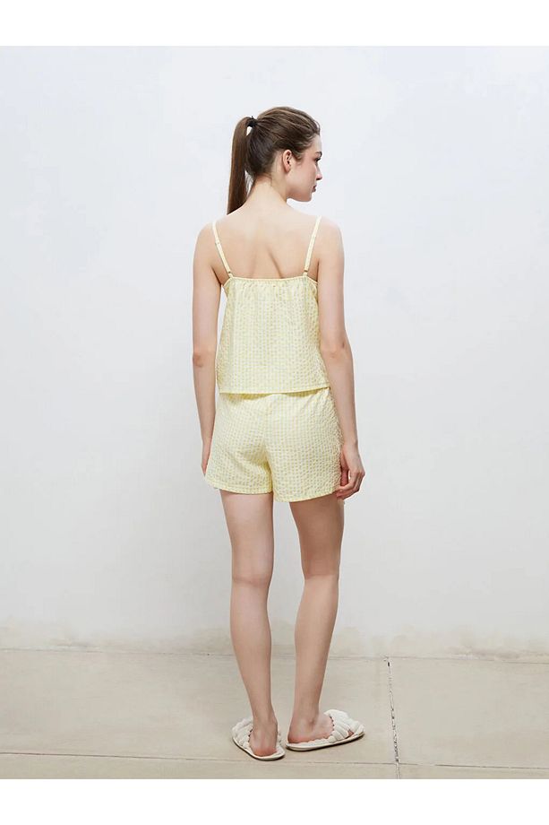LCW DREAM Sari V Yaka Ekose Kadın Şortlu Pijama Takımı - 3