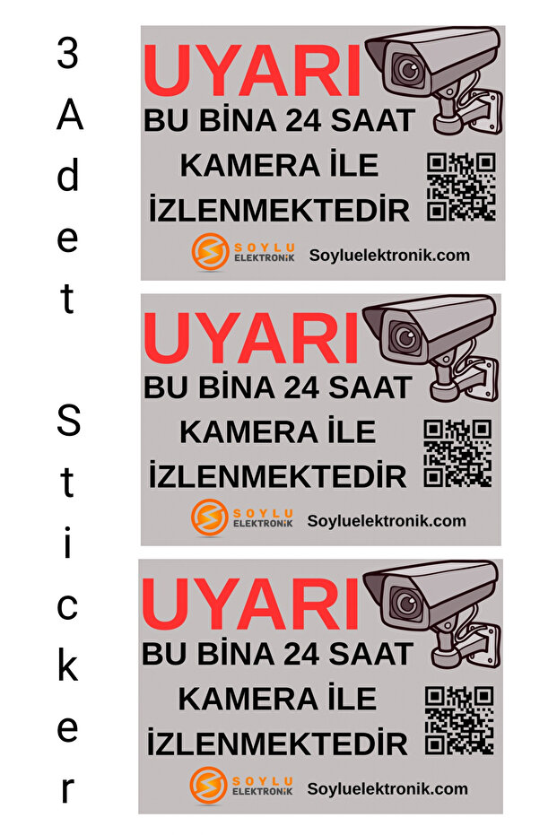 3Pcs Warning This Building Is Monitored 24 Hours with Camera Sticker Glass Metal Adhesive Paper 25X17Cm