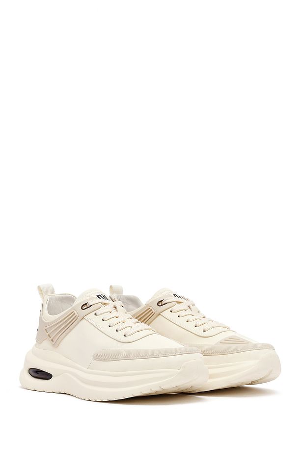 Erkek Bej Bağcıklı Kalın Tabanlı Kumaş Sneaker 25SFD69226F - 3