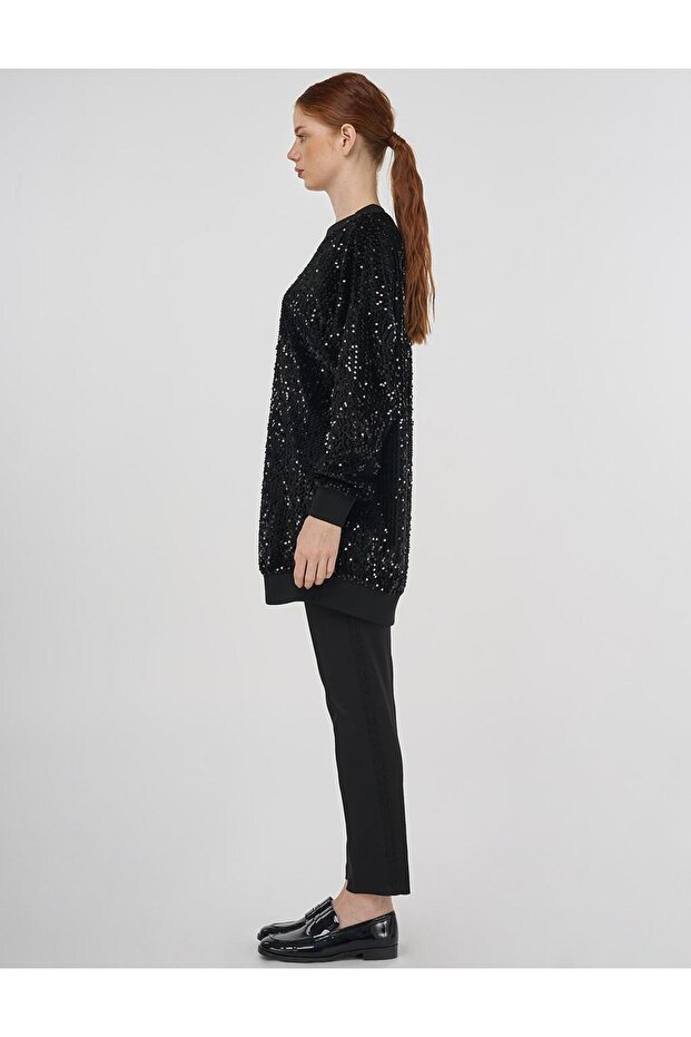 Payetli Sweatshirt Siyah - 4