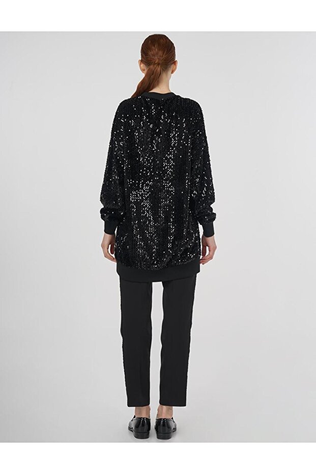 Payetli Sweatshirt Siyah - 5