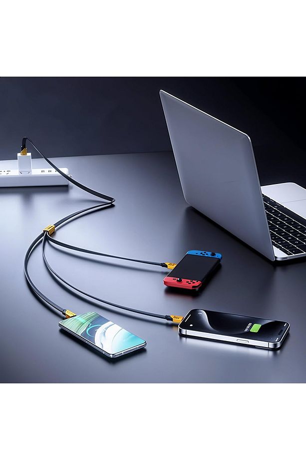 3in1 240 Watt 1.2 Metre Halat Örgü Kırılmaz Uç Hızlı Şarj ve 480mbs Data Kablosu - 7