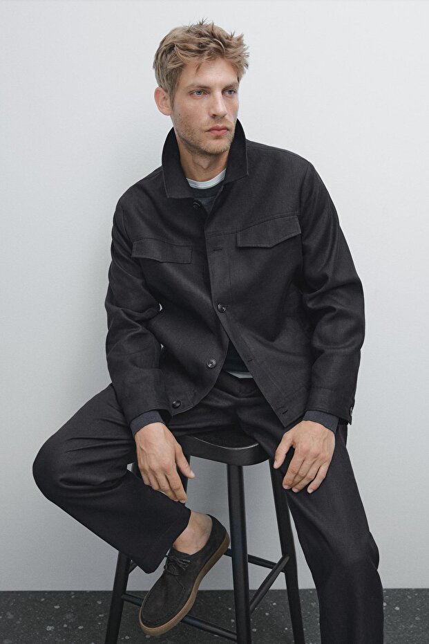 %100 keten baştan aşağı stil ceket - 5