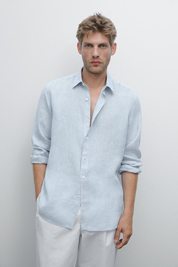 Slim fit %100 keten gömlek - 2