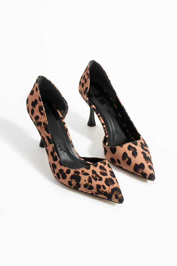 Leopar Desenli Altın Dokulu İnce Topuklu Kadın Stiletto | Şık, Zarif ve Etkileyici Akşam Modeli - 2