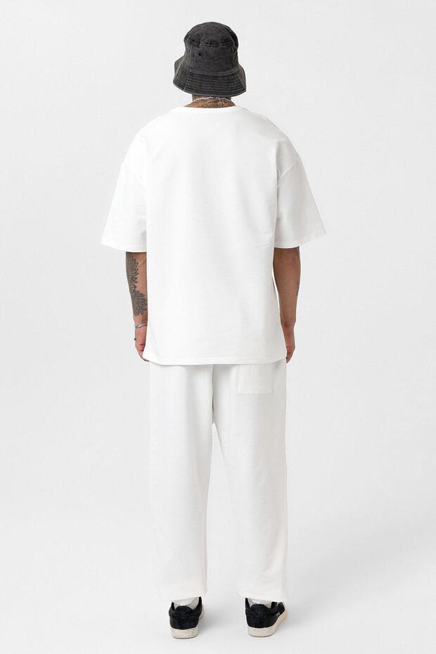 Paça Lastikli Basic Oversize Eşofman Takımı Ekru - 4