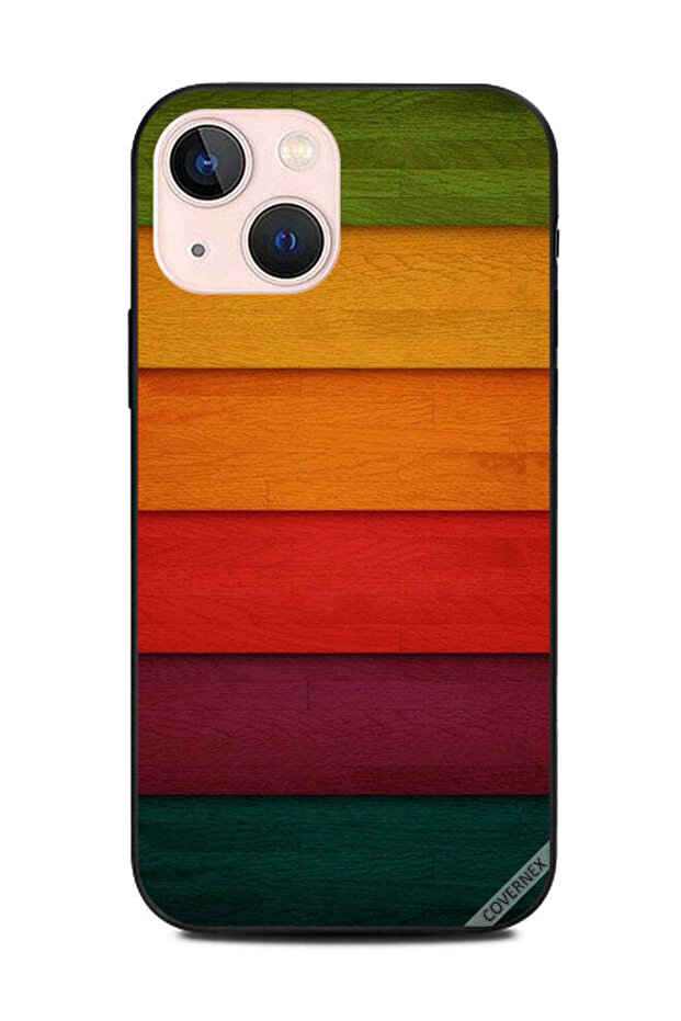 غطاء حماية لهاتف Apple iPhone 13 Mini بنمط خشبي ملون
