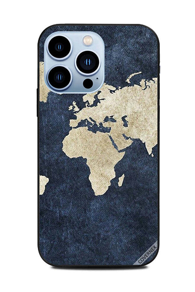 غطاء حماية لهاتف Apple iPhone 13 Pro بنمط خريطة على الجينز