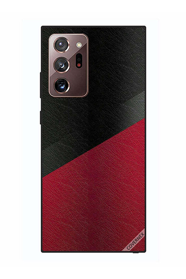 Protective Case Cover For Samsung Galaxy Note 20 Ultra Black & Red Leather Pattern