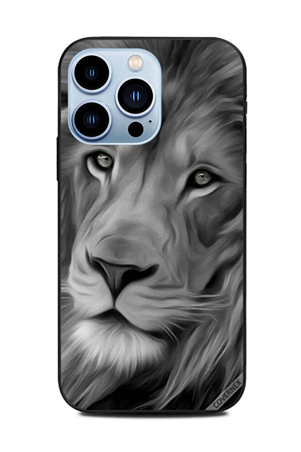 غطاء حماية لهاتف Apple iPhone 13 Pro - أسد أسود وأبيض